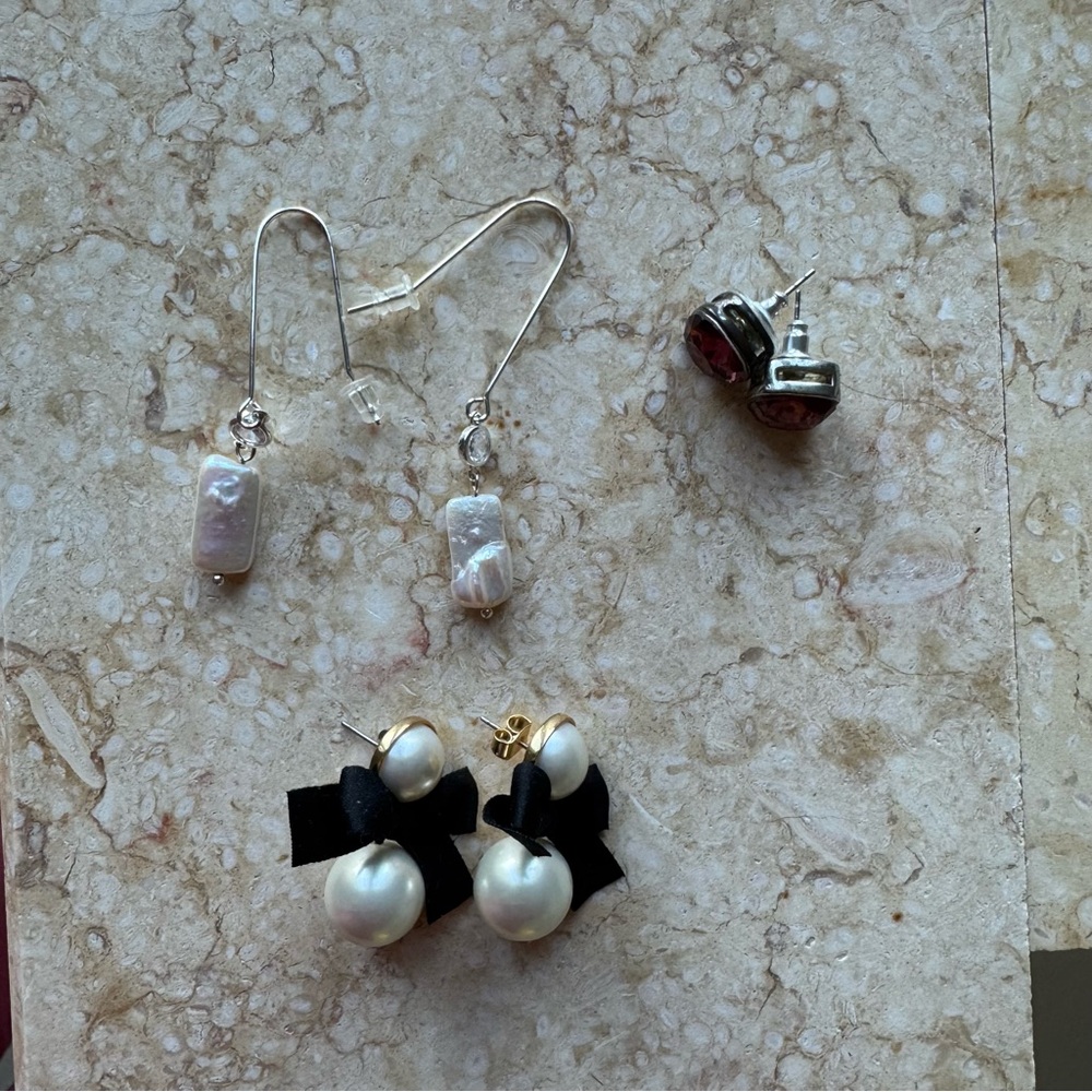 J crew bow Elegant preppy Pearl and Silver Earrings Bundle set